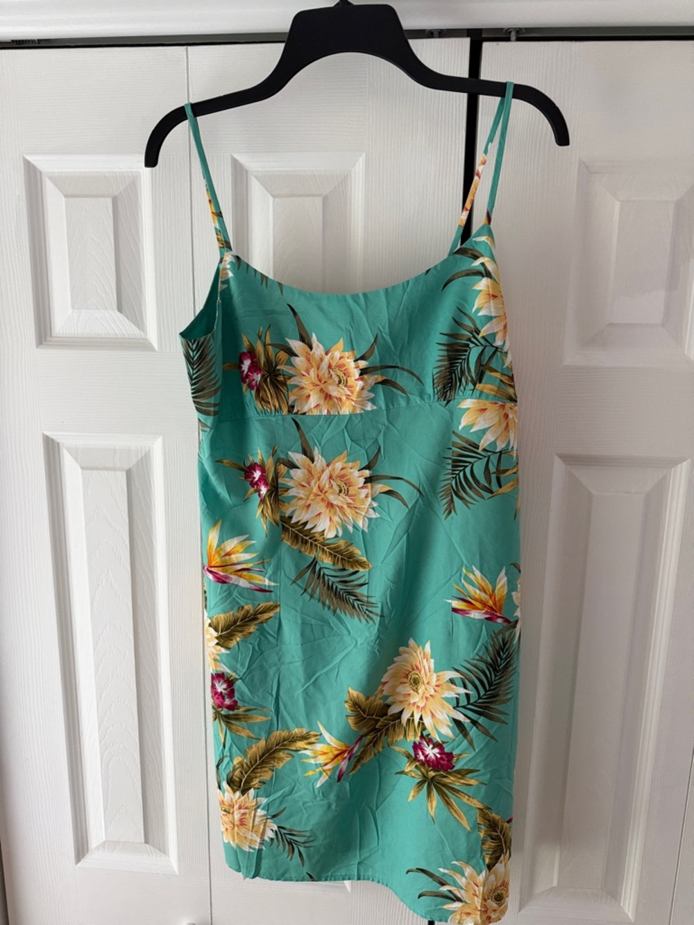 Teal Tropical Floral Slip Mini Dress